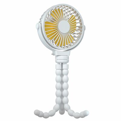 Portable Baby Stroller Fan - Rechargeable Handheld Fan with Flexible Tripod - 3 Speeds - 360? Tilt Head-White