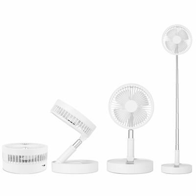 Portable Folding Desk Fan - USB Rechargeable, Quiet, 4 Speeds, Adjustable Height, 180? Tilting Angle-White