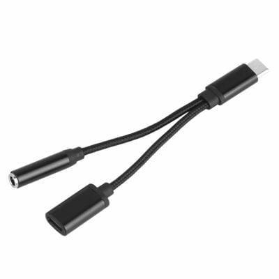 USB-C to 3.5mm Aux Audio Adapter, Braided TPE/ Metal Shell, Headphone Jack Splitter Cable, Charger-Black