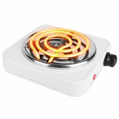 Portable 1000W Electric Single Burner Hot Plate Stove - Non Slip Feet, 5 Temp Adjustments-White-1 Burner