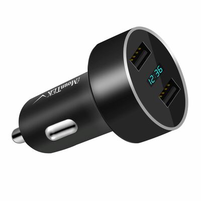 15W/3.1A Dual USB Car Charger Adapter - Fast Aluminum Alloy Charging for iPhone XR XS & Tablet PC-Black