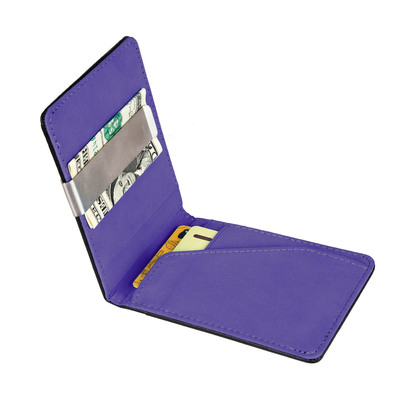 Unisex PU Leather Wallet RFID Blocking Slim Bifold Credit Card Holder with Money Clip-Purple