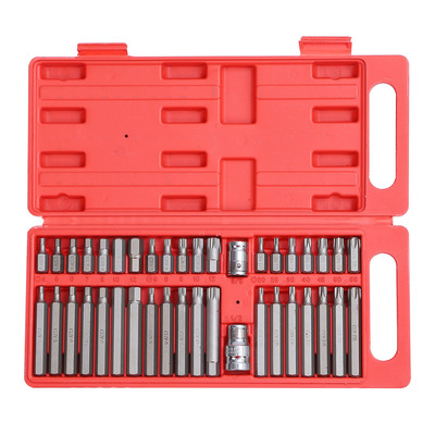 40Pcs Socket Bit Set Hex Torx Spine CRV Combination Bits w/ 3/8"1/2" Drive Free Gloves Case