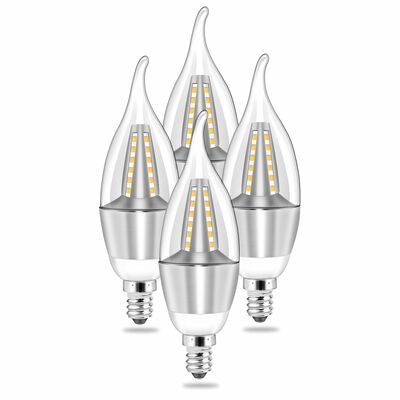 4pcs 5W E12 Candelabra Bulbs, 600 LM, 50W Equivalent, 3000K Warm White, Non-Dimmable-White