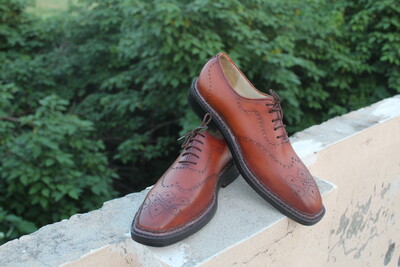 Crafted Leather Double Norwegian Brown Oxford Hand Welted Leather Sole Dress Shoes