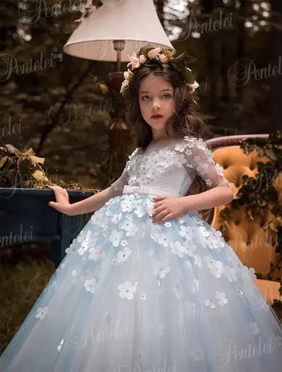 Vestidos de primera comunion Penlelei Kids First Communion Dresses for Little Girls Long Cute Flower Girl Dress with Hand Made Flowers