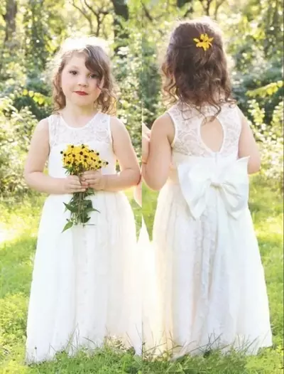 Cute Flower Girl Dresses Jewel Neck Lace Girls Pageant Dress A Line Kids Birthday Gowns First Communion Dress