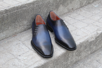 Crafted Leather Classic Blue Leather Handmade Mens Classic Dress Shoes