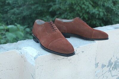 Crafted Leather Handmade Men Brown Suede Leather Dress Lace up Shoes