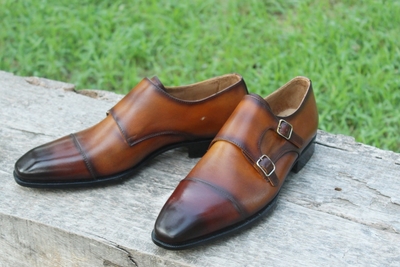 Crafted Leather Double Buckle Monk Straps Dress Shoes