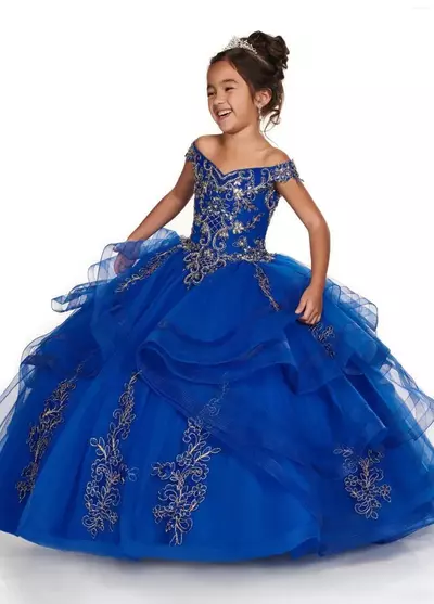 Girl Dresses Pageant Royal Blue Party For Ball Gown Sexy Off The Shoulder Bodice Appliques Lace Formal Prom Flower Girls Dress
