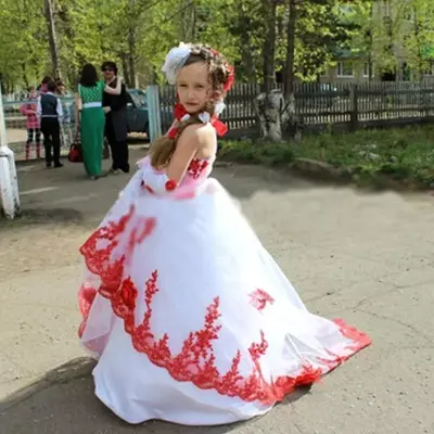 Girl's Dresses Pageant Red Lace Handmade Flowers Kids Princess Gown Flower Girl Dress For Wedding Birthday Party Baptism Vestido