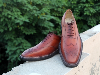 Crafted Leather Luxury Bespoke Oxford Men Brown Double Norwegian Welted Dress Shoes