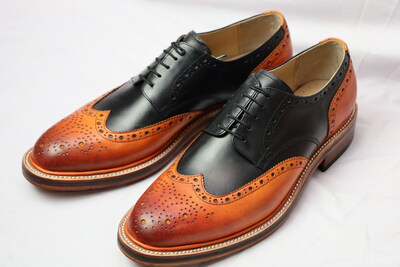 Crafted Leather Classic Brown Black Leather Wingtip Oxford Dress Shoes