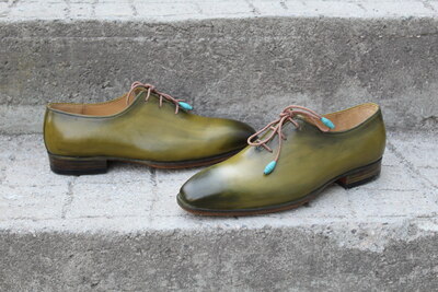 Crafted Leather Handmade Men New Green Patina Oxford Lace up Dress Shoes