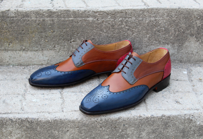 Crafted Leather Mens Oxford Wingtip Dress Shoes in Multi Color Leather