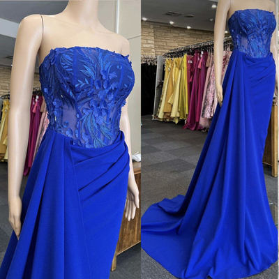 Corset prom dresses royal blue sheath - Thumbnail 1