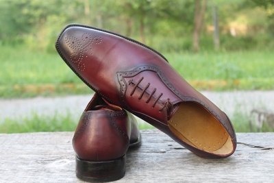 Crafted Leather Classic Bordeaux Leather Wingtip Style Lace up Dress Shoes