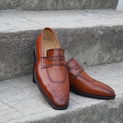 Crafted leather classic brown moccasin loafers shoes, handmade mens formal dress shoes - Thumbnail 5