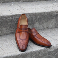 Crafted Leather Classic Brown Moccasin Loafers Shoes, Handmade Mens Formal Dress Shoes - Thumbnail 1