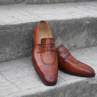 Crafted Leather Classic Brown Moccasin Loafers Shoes, Handmade Mens Formal Dress Shoes - Thumbnail 2