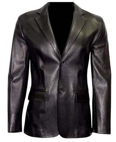 Men's Black Formal Coat Twp Button Blazar Regular Big & Tall Faux Leather with 1