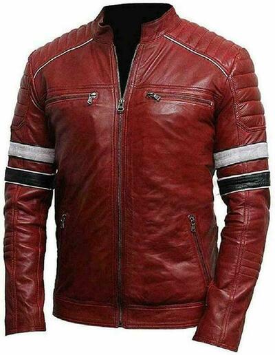 Mens Leather Jacket Biker Slim Fit Men Motorcycle Real Lambskin Coat