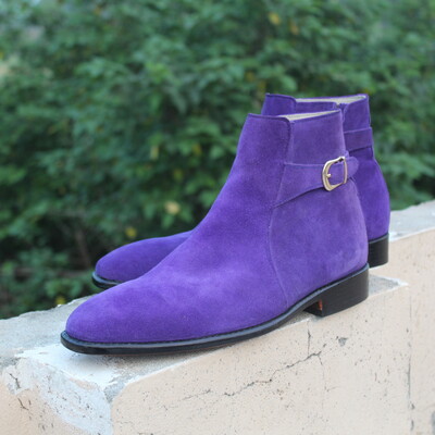 Crafted leather handmade purple suede leather jodhpur strap boot - Thumbnail 5