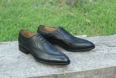 Crafted Leather Men Unique Black Calf Leather Wingtip Oxford Dress Shoes