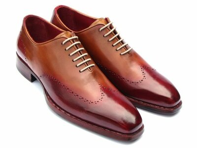 New Handmade Men's Goodyear Welted Wingtip Oxfords Bordeaux & Camel Shoes