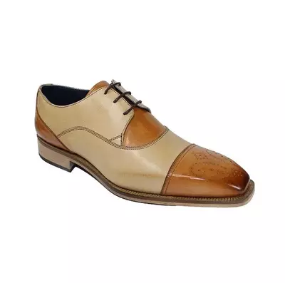 Tan Beige Cont Genuine Leather Burnished Brogue Cap Toe Handmade Laceup Shoes