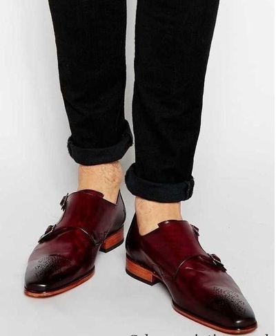 New Handmade Men burgundy color monk strap shoes, Men formal shoes