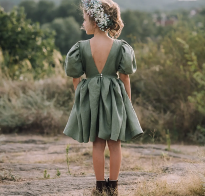 Sage Green Boho Toddler Dress Flower Girl Gown
