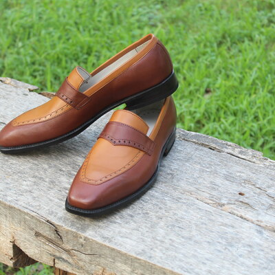 Crafted leather new handmade brown leather loafers moccasin formal dress shoes - Thumbnail 5