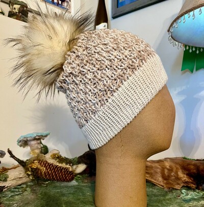 #83 Handmade Alpaca Wave Knit Hat with Pom Pom