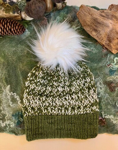 #84 Handmade Alpaca Wave Knit Hat with Pom Pom