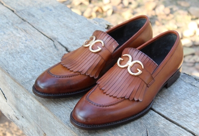 Crafted Leather Handmade Fringes Brown Leather Moccasin Formal Loafers Dress Shoes