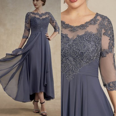 Gray Mother of the Bride Dresses with 3/4 Sleeves