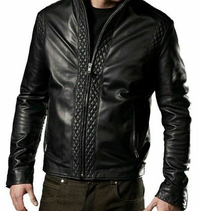 New Men's Leather Jacket Black Slim fit Motorcycle Real Soft lambskin