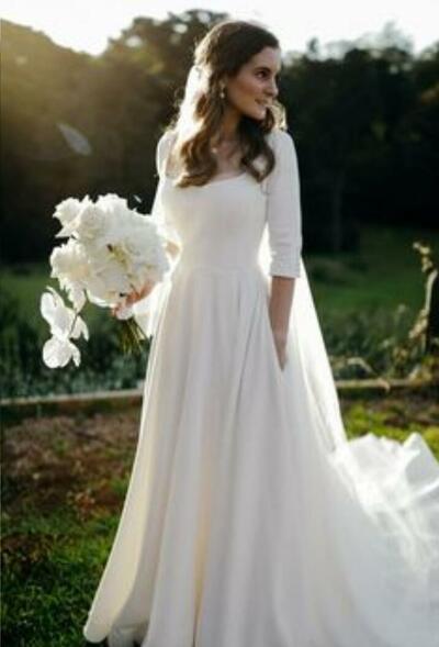 Simple Beach Half Sleeve Wedding Dress Bridal Gowns