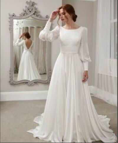 Simple Beach Long Sleeve Boho Wedding Dress Bridal Gowns