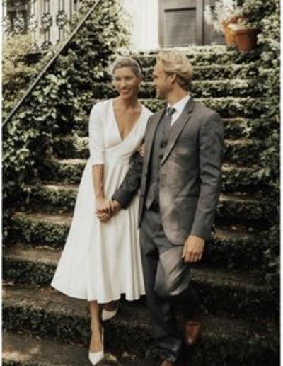 Simple Beach Half Sleeve Boho Tea-length Wedding Dress Bridal Gowns