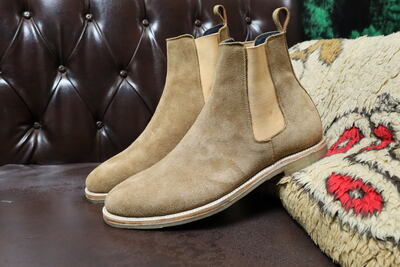 Crafted Leather Handmade Classic Suede Leather Chelsea Men Boots