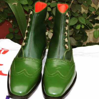 Crafted Leather Classic Green Leather Ankle High Men Button Dress Boot