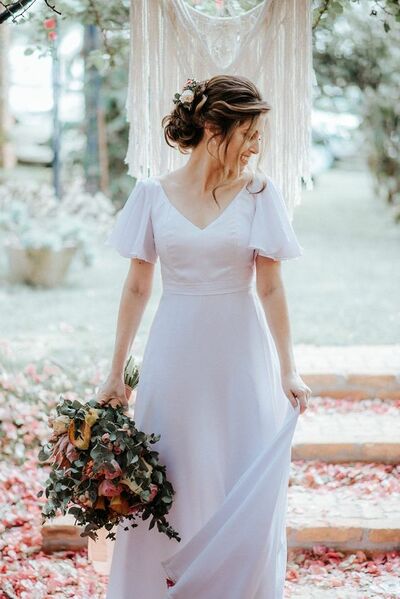Simple Beach Cap Sleeve Wedding Dress Bridal Gowns