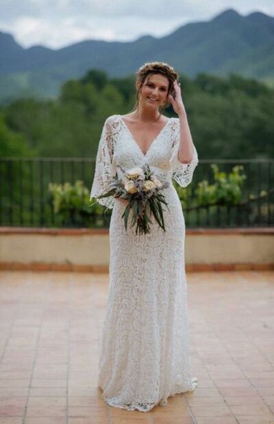Simple Beach Cap Sleeve Lace Boho Wedding Dress Bridal Gowns