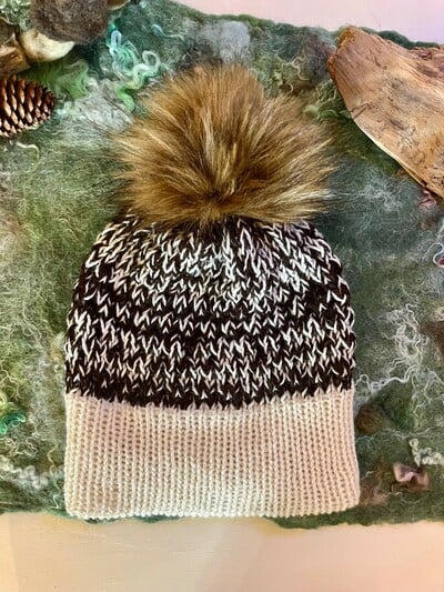 #87 Handmade Alpaca Wave Knit Hat with Pom Pom