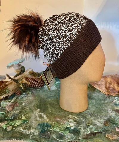 #86 Handmade Alpaca Wave Knit Hat with Pom Pom