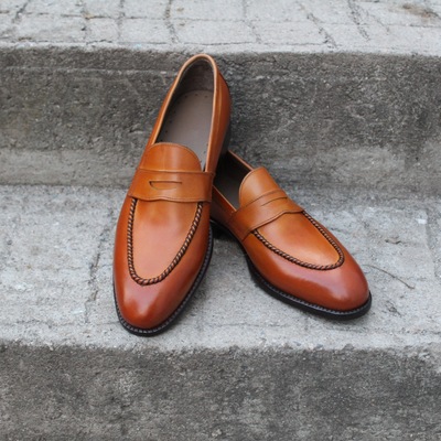 Crafted leather bespoke classic brown leather moccasin loafer formal mens shoes - Thumbnail 5