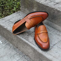 Crafted Leather Bespoke Classic Brown Leather Moccasin Loafer Formal Mens Shoes - Thumbnail 1